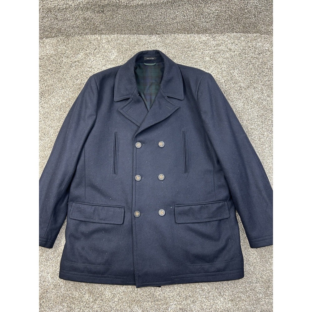 Ralph Lauren Luke Peacoat Mens Size 48 Long Black Wool Blend Classic Preppy
